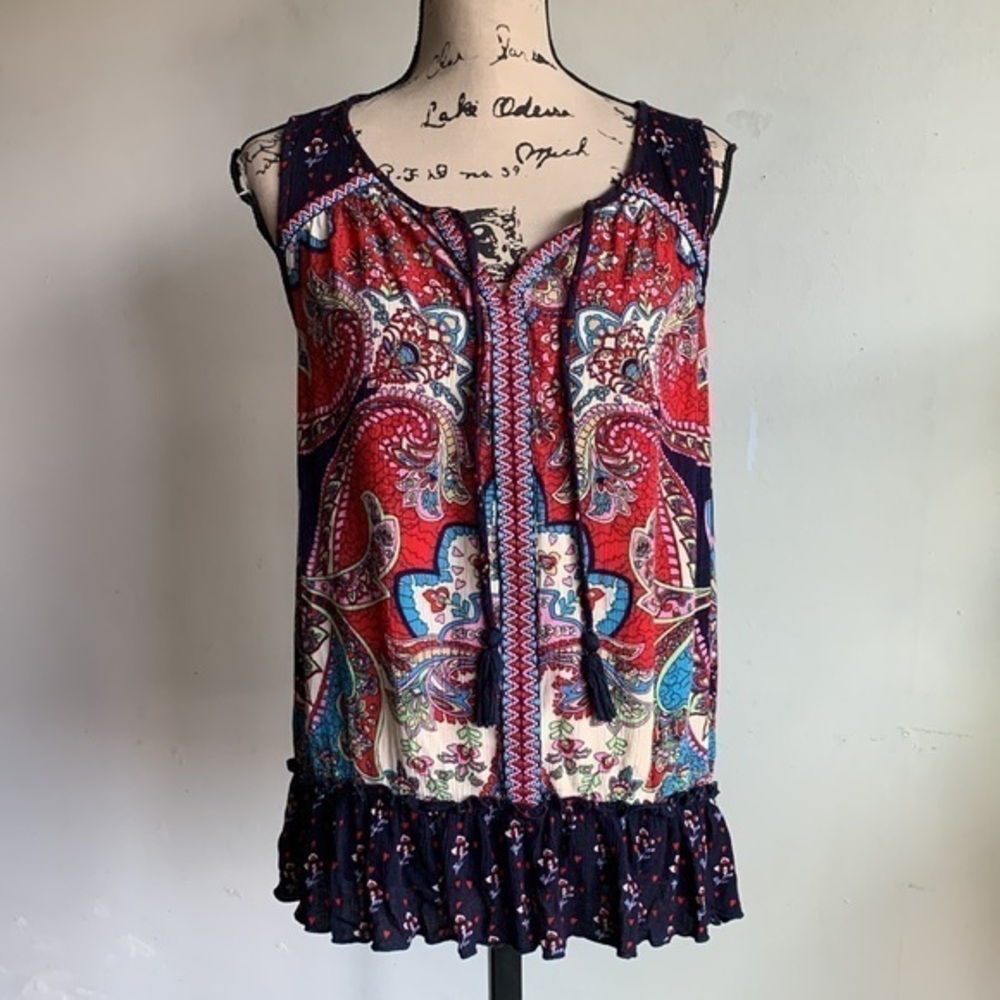 Bila Boho Paisley Tassle Tie Red Top Size Small